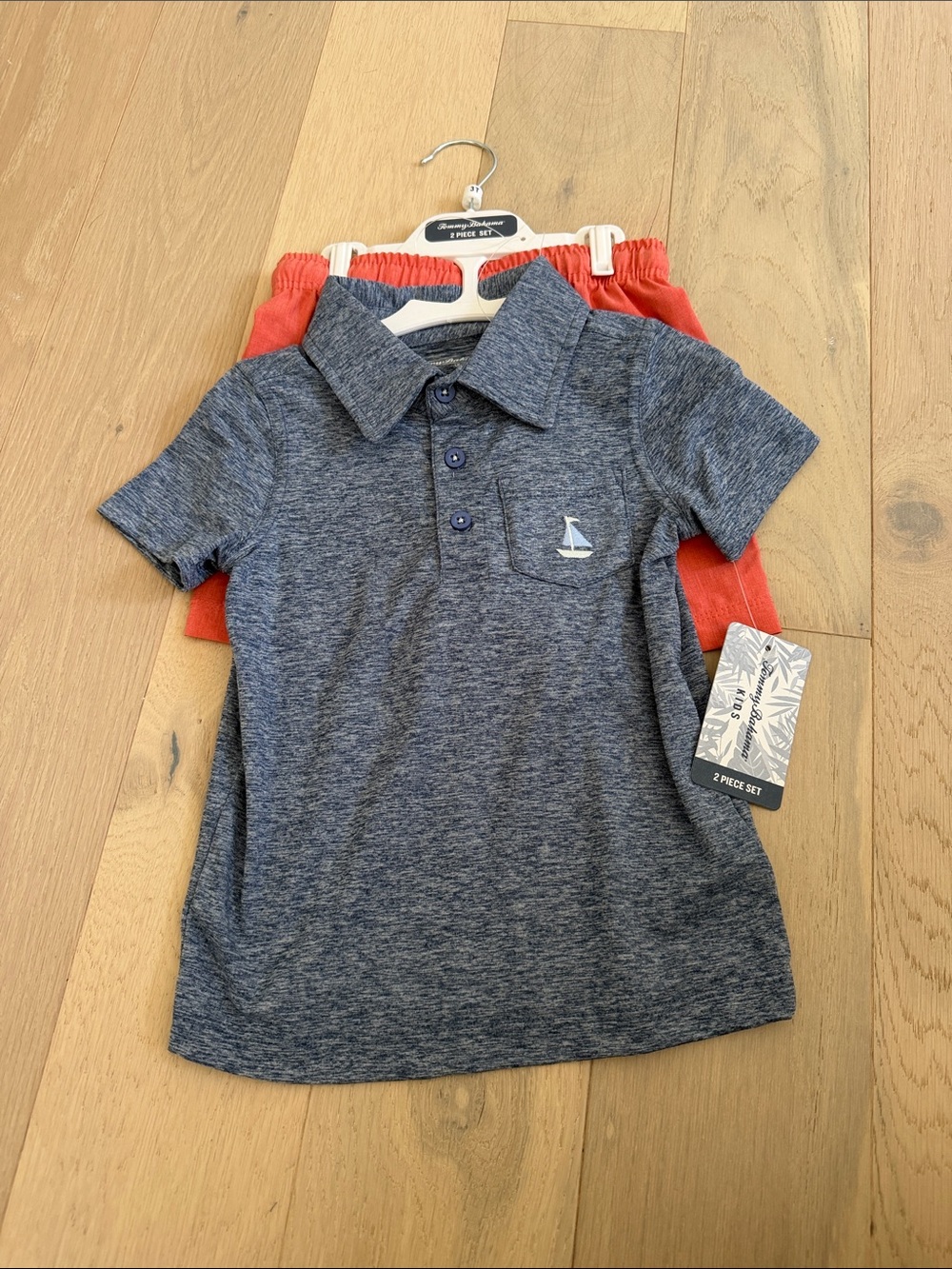 Tommy Bahama Heather Navy Polo with Coral Shorts - Kids Two-Piece